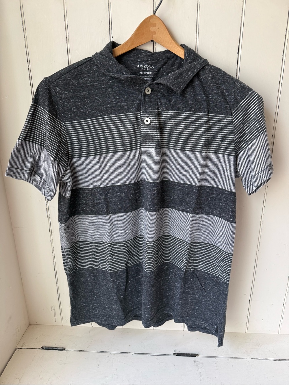 Arizona Jean Co Grey Heathered Striped Polo Shirt Boxy Skater XL 18/20